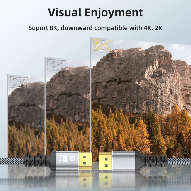 looyotul كابل DisplayPort 8K، كابل DP 1.4 بطول 15 قدم (8K@60Hz، 4K@144Hz، 2K@240Hz) يدعم 32.4Gbps، موصل مطلي بالذهب، معدل تحديث عالي لشاشة الألعاب، HDR، FreeSync G-Sync، بطاقة الرسوميات، الكمبيوتر الشخصي - Image 5